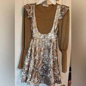 Joyfolie Brown and Silver Floral Dress